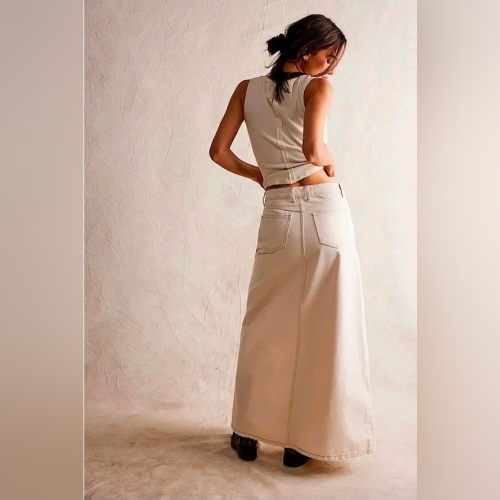 NWT Wisp Ivory Sz 10Free People We The Free Come As You Are Denim Maxi Skirt - Picture 2 of 10